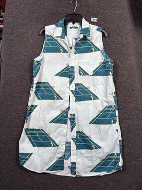 Sisters Shirt Womens Large Tennis Court Print Sleeveless Button Up Made in USA